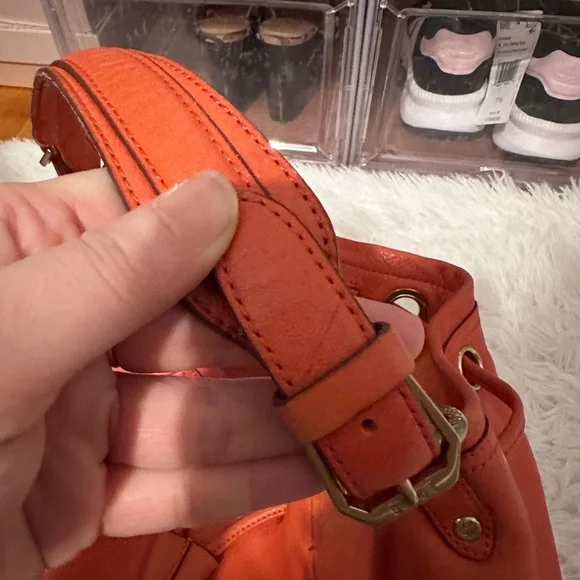 MCM Orange Leather Hobo Bag with Gold Details - Picture 8 of 16